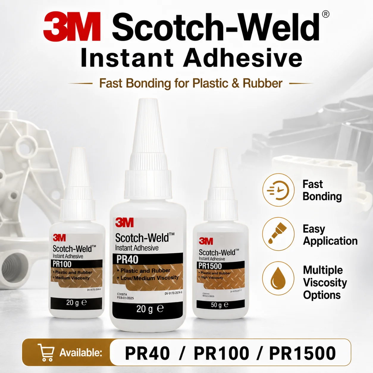 3M Scotch-Weld PR40 PR100 PR1500 Instant Adhesive Fast Bonding Glue for Plastic Rubber Repair 20g 50g