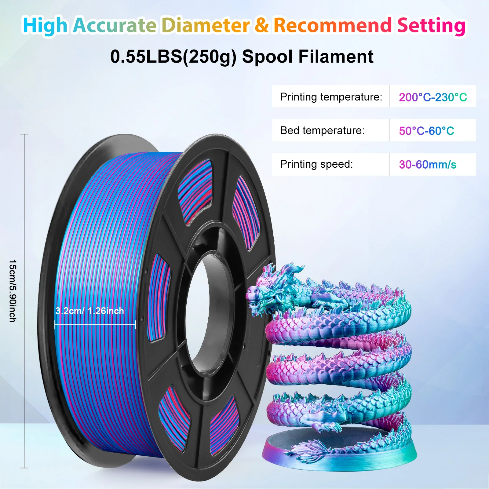 Dreifarbiges Seiden-PLA 3D-Drucker-Filament 1,75mm 250g (0,55lbs) Spule, Hochpräzises Druckmaterial für die Meisten FDM 3D-Drucker – Detail 5
