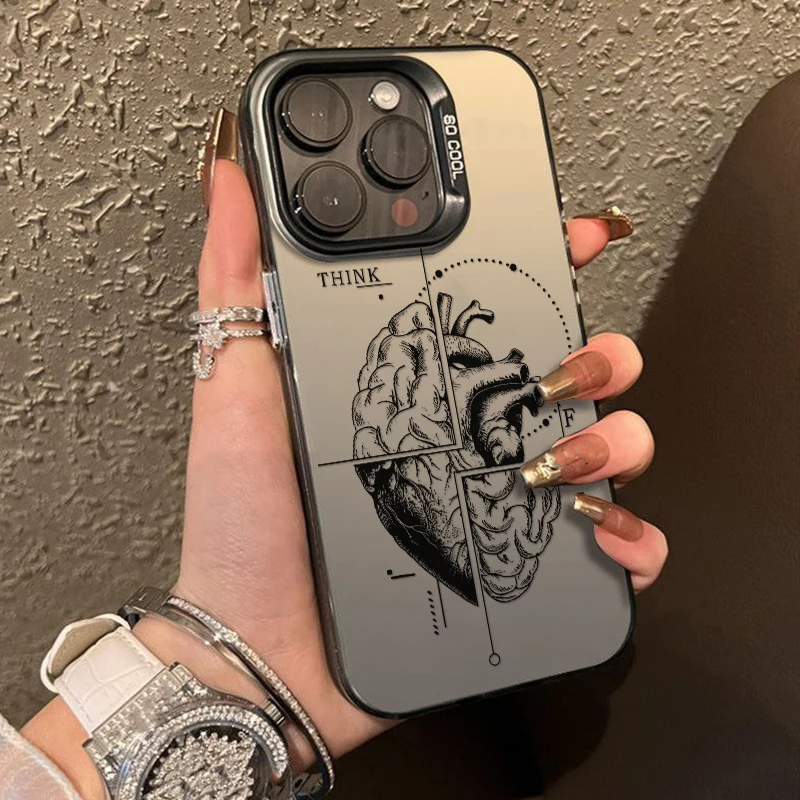Image of Vintage Anatomisches Herz-Gehirn Handyhülle für iPhone 16 15 14 13 12 11 Pro Max Matte Stoßfeste Schutzhülle