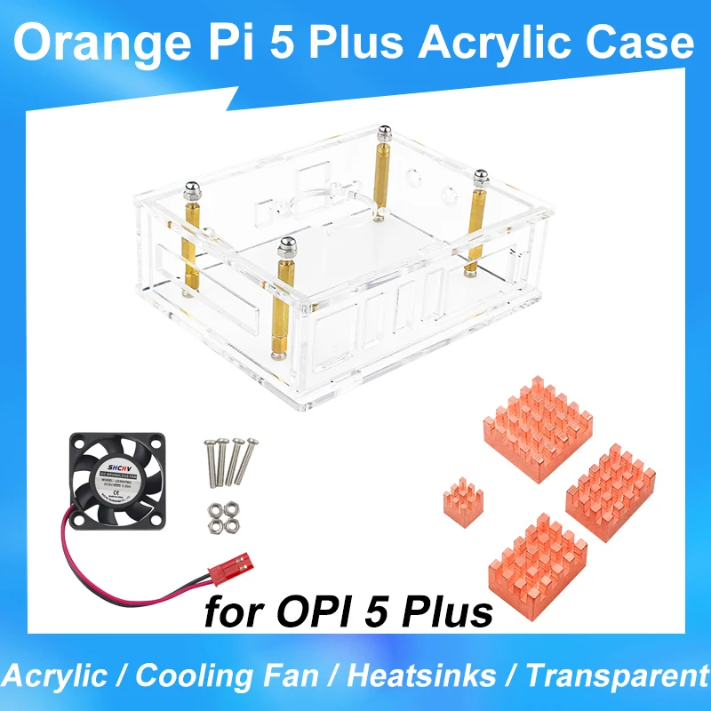 

Orange Pi 5 Plus Acrylic Case Kit Transparent Shell Protection Box Heat Sink Optional Cooling Fan Heatsinks for OPI 5 Plus