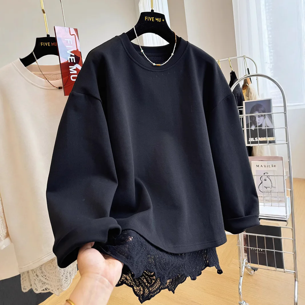 Immagine 4: 2025 Set da due pezzi con giunture in pizzo, maglione girocollo con testa, top primaverile e autunnale da donna