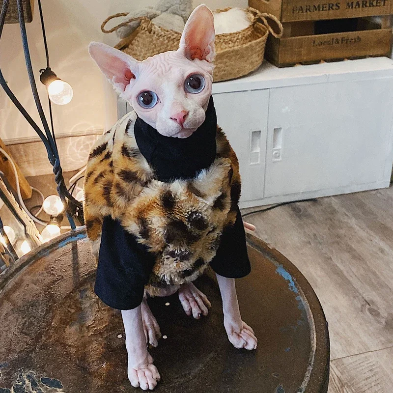 Hairless Cat Clothes Artificial Fur Fabric Cat Wear Winter Wear, Based T-shirt Available for Pairing (A4528)