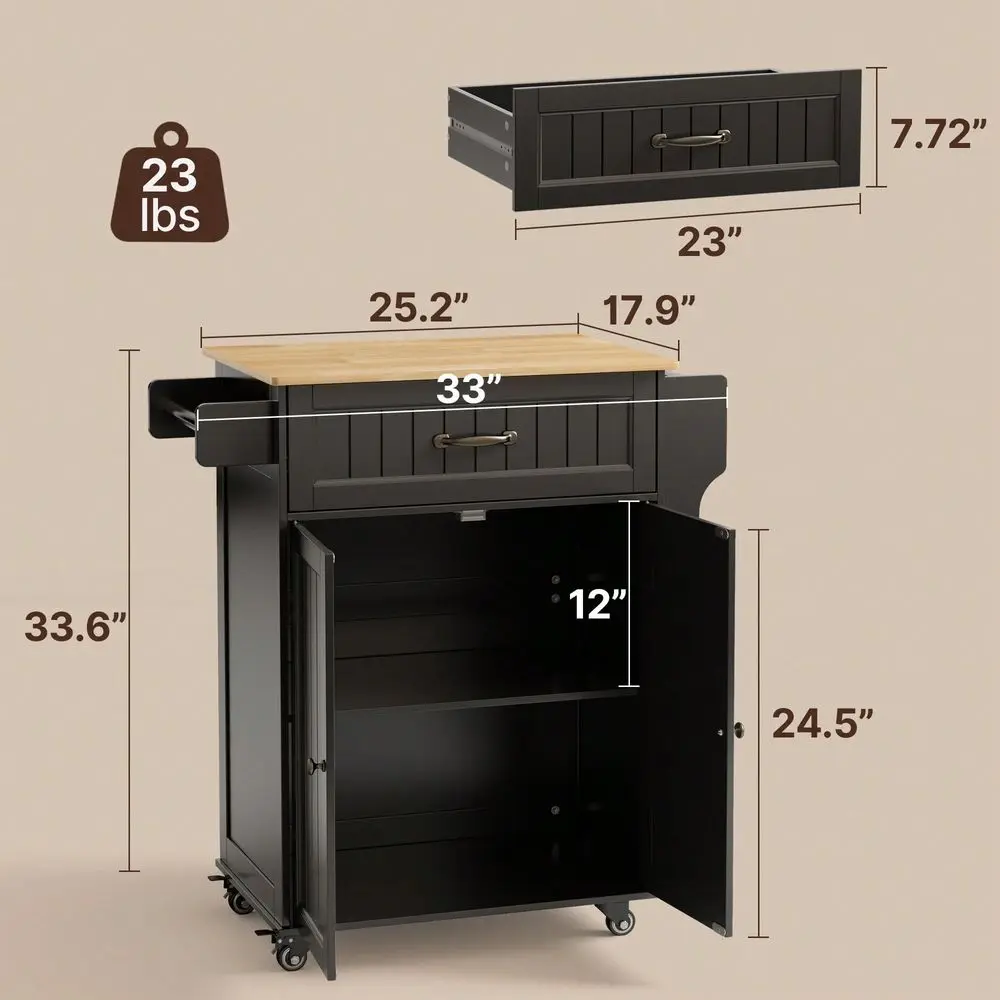 

35.8 Kitchen Island Cart, Kitchen Island On Wheels, Mobile Trolley Cart With Drawer, Storage Cabinet, Spice Rack Towel Rack, Ad