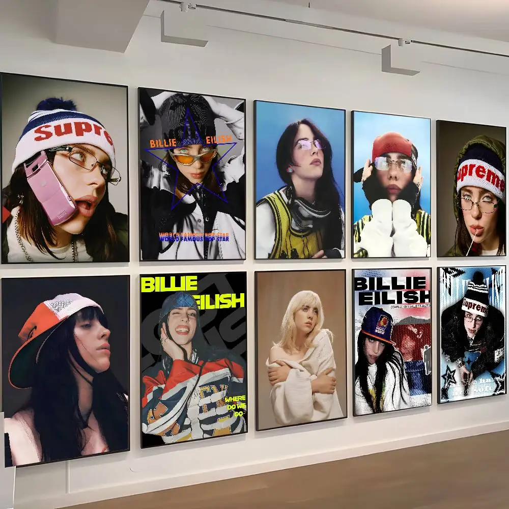 Pôsteres Clássicos de Filmes da Estrela da Música B-Billie Eilish, Adesivos Vintage para Decoração de Quarto, Bar e Café, Pintura de Parede