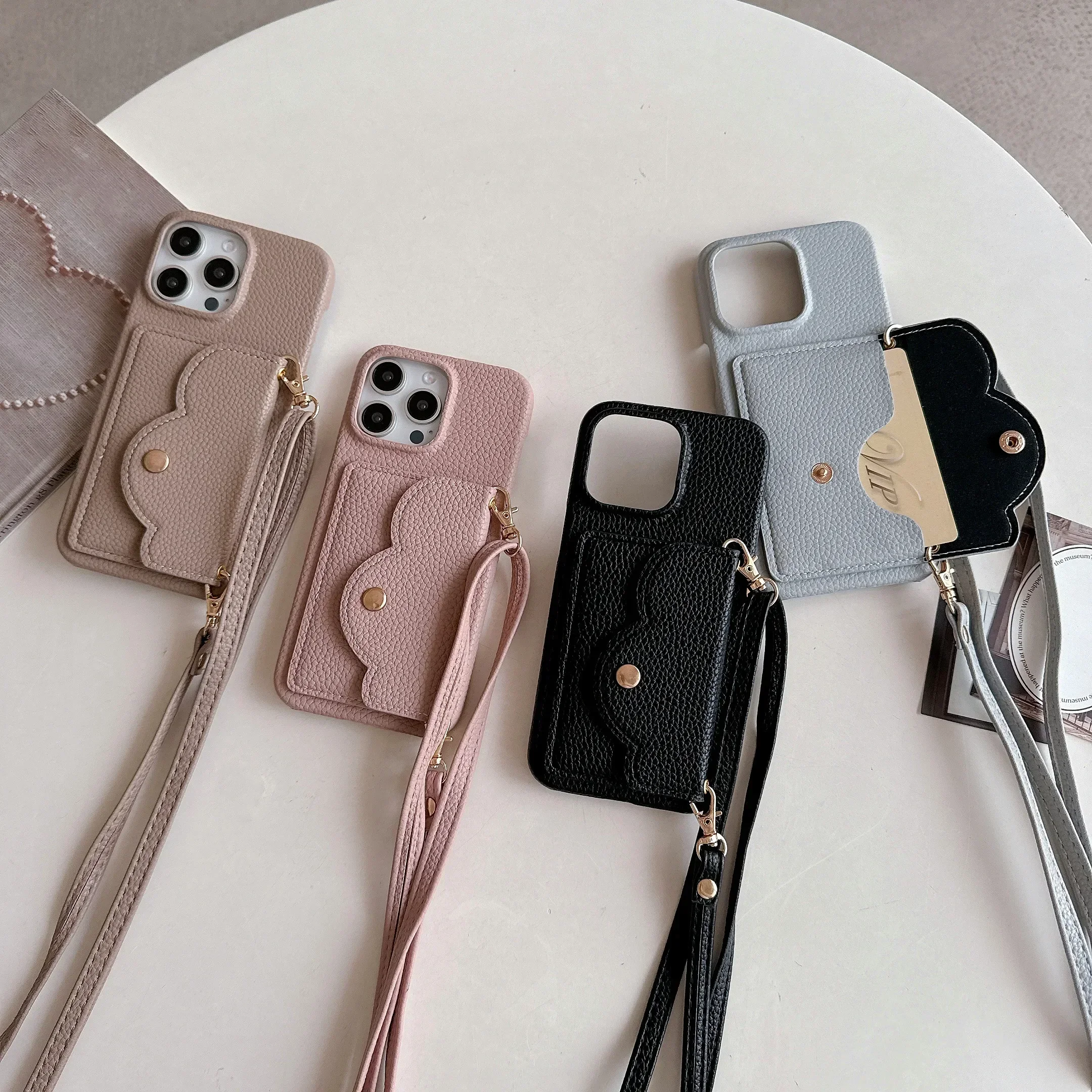 Crossbody Leather Cover For Iphone 16 15 14 13 12 11 Pro Max Plus Phone Case With Card Holder Lanyard Strap Neckband Wallet Fund