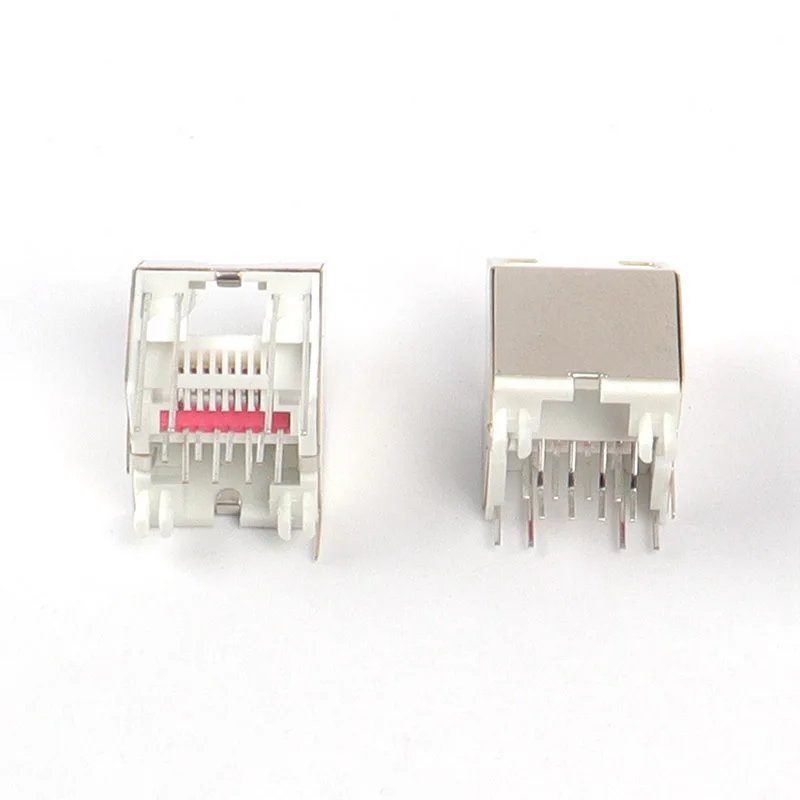 8P8C โมดูลาร์แจ็ค 45 องศาขั้วต่อ RJ45 โลหะป้องกันด้วย LED เพิ่มประสิทธิภาพการเชื่อมต่อเครือข่าย