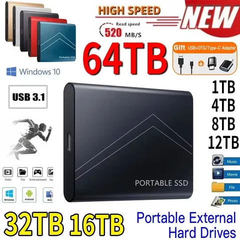 New 2TB Fast Portable Hard Drive External SSD Hard Disk USB3.1 Type-C High-Speed Storage For xiaomi for Laptop/Mac/PC