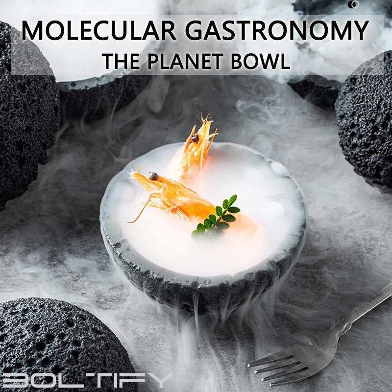 

Creative bowl of molecular cuisine Imitation volcanic stone ball disk Round smoked bowl Black tableware Soup bowls Planet bowl