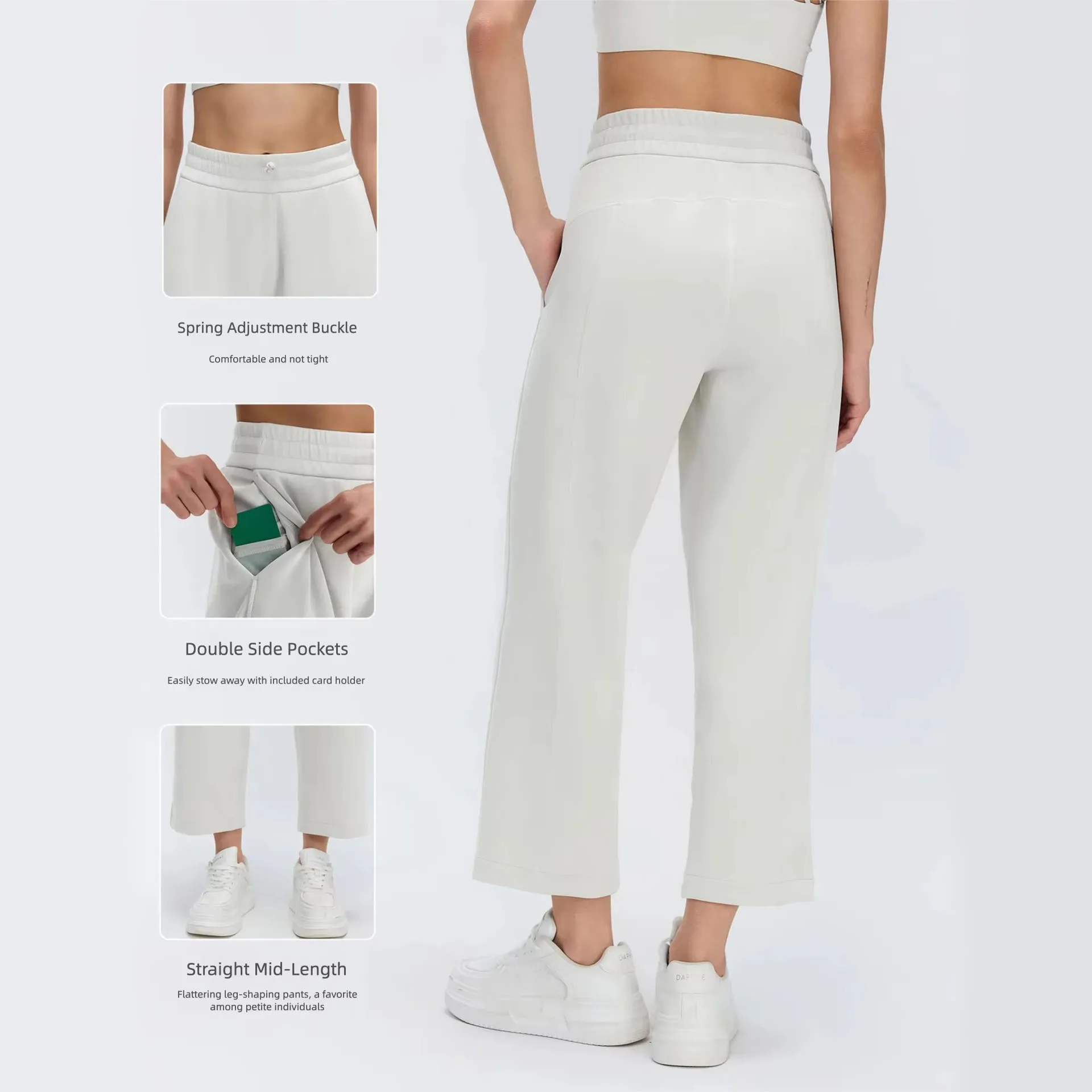 Modal Air-Layer Nine-Point Straight-Leg Casual Pants for Women, High-Waisted Drawstring Elastic Waist, Petite Size, Drapey and Slimming Yoga Sports Nine-Point Pants