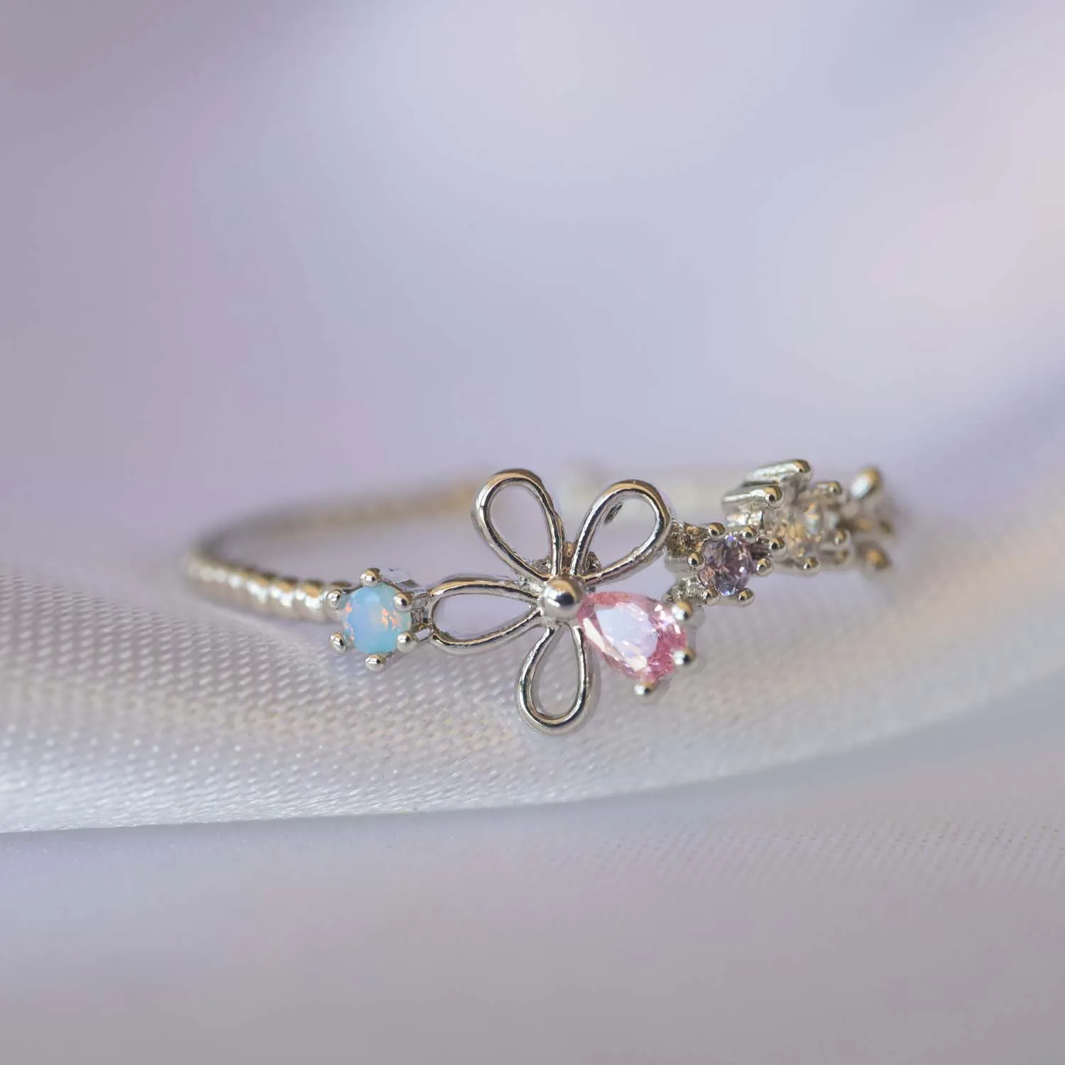 جديد Ins الوردي الزركون جوفاء زهرة خواتم للنساء قابل للتعديل حلقة صغيرة الاتجاه الزفاف الجمالية مجوهرات هدية