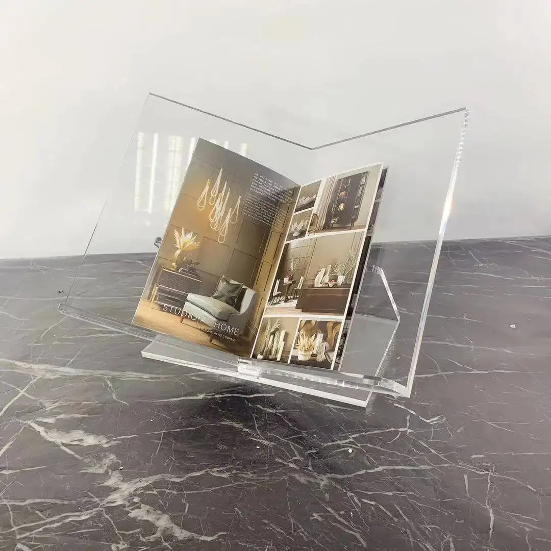 Transparent Acrylic Bookshelf Geometric Magazine Rack Ornaments Desktop Storage Container Home Decoration Accessories
