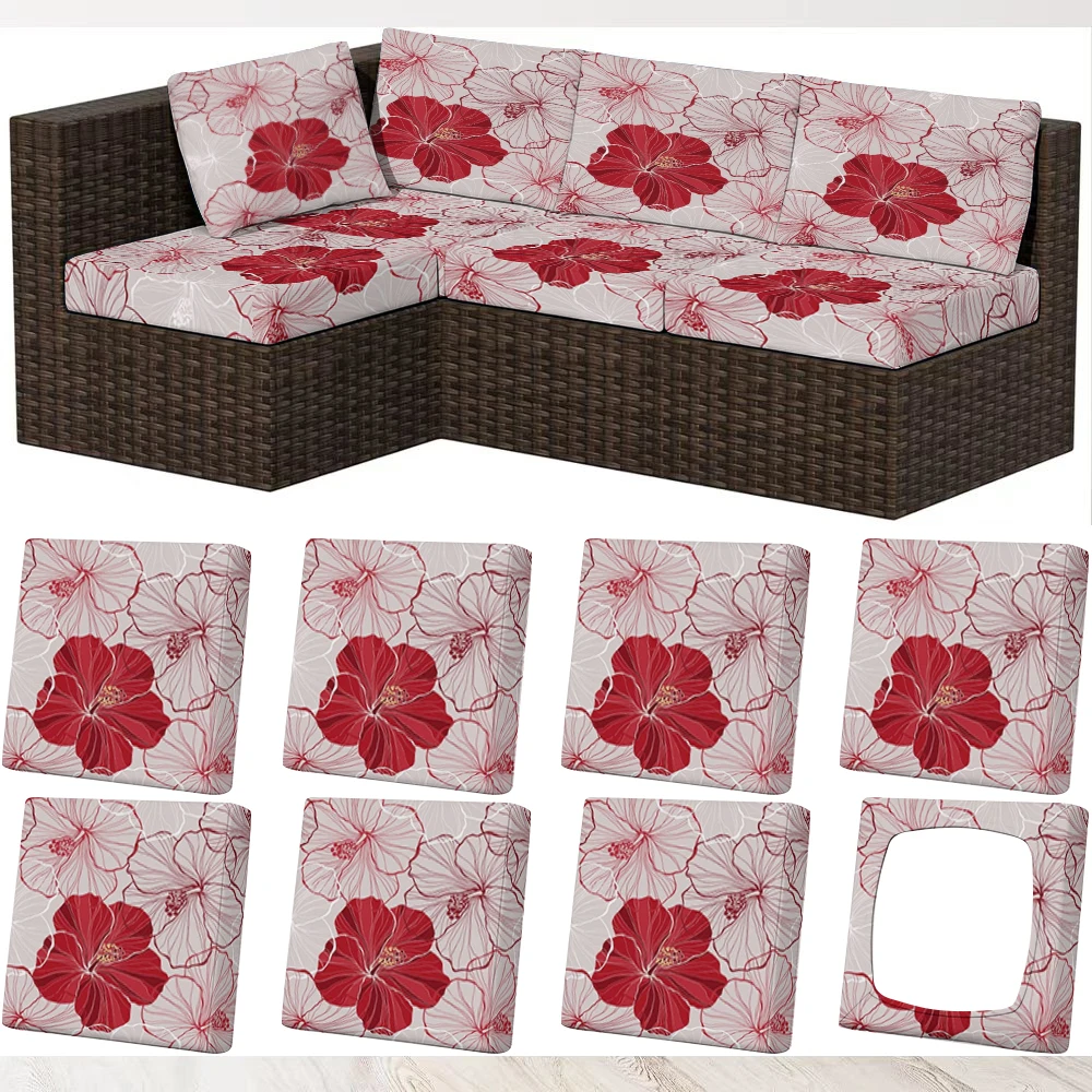 Summer Outdoor Sofa Cover with Red Floral Print, Milk Silk Material, Pet - Friendly, Washable Without Deform
