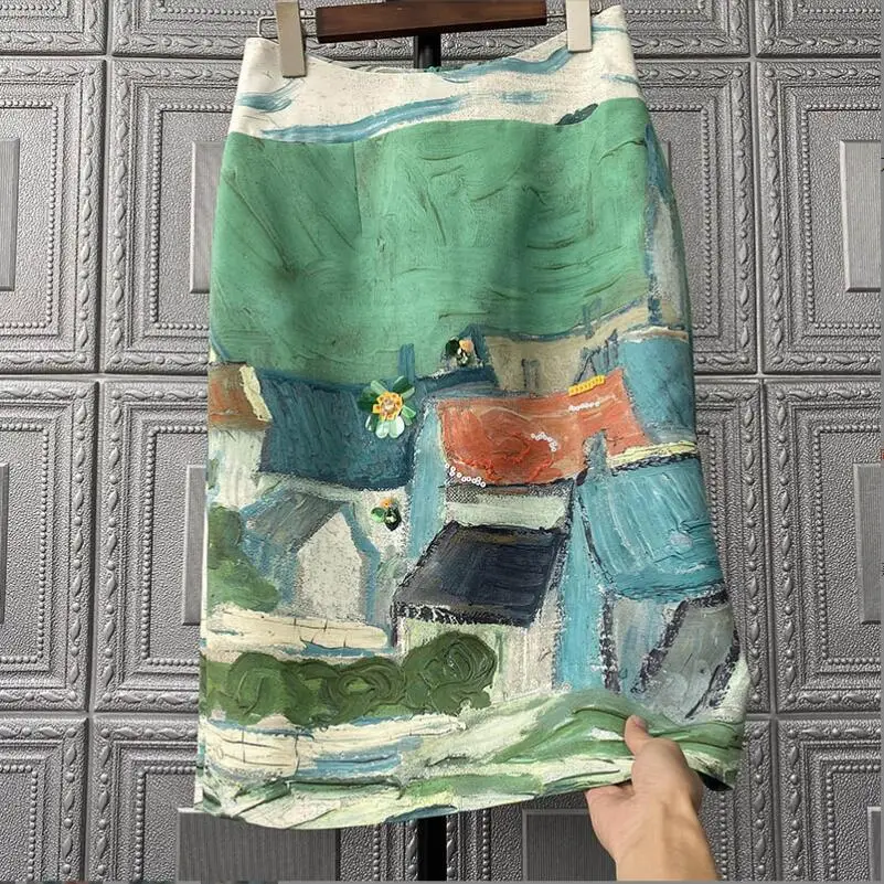 

French Printed Skirt Women 2022 Summer New Fashion Slim A-line Skirt Female Casual High Waist Skirts w281