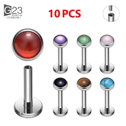 10Pcs G23 Titanium Circular Ear Lip Studs with Natural Stone Top Labret Tongue Nose Stud Earrings Body Piercing Jewelry
