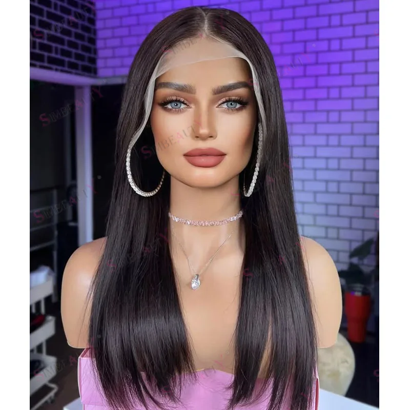 

Натуральные необработанные человеческие волосы, шелковистые прямые парики без клея с фронтальной шнуровкой 13x6 для чернокожих женщин, с отбеленными узлами, предварительно выщипанные, парик с шнуровкой 360