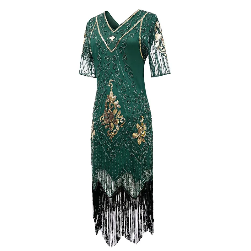 Sexy Beaded Dress Fringe Ball Party Stage Costume Retro 1920s Gatsby Elegant Evening Gown Women's Polyester Fashion Dress