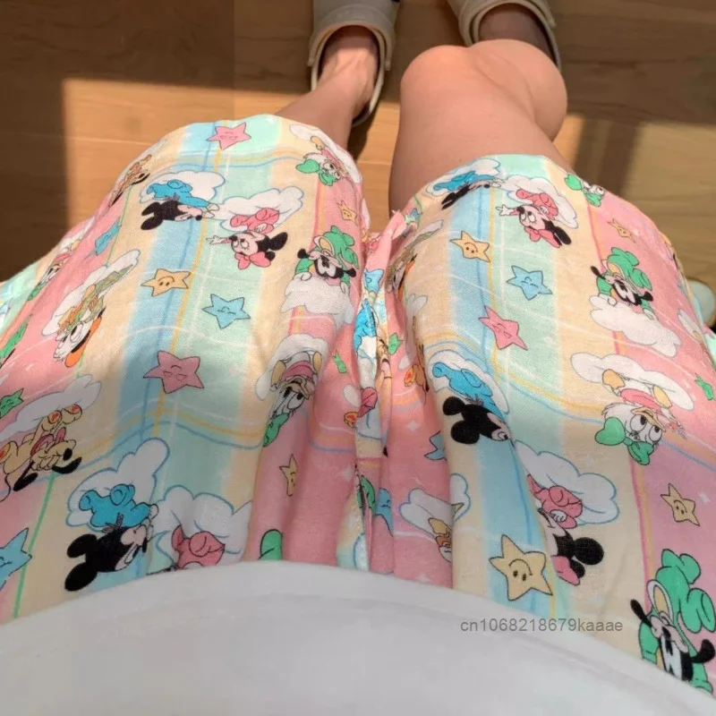 Disney Mickey Pattern Printed Sleeper Shorts Female Summer Japanese Style Fashion Shorts Sweet Soft Y2k Girls Casual Home Pants