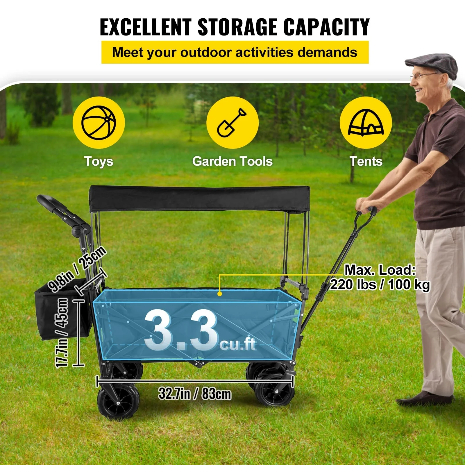 Outdoor Camping Folding Utility Fold Wagon Camping Cart Foldable Collapsible Cart Trolley With Canopy and Cup Holder view 2
