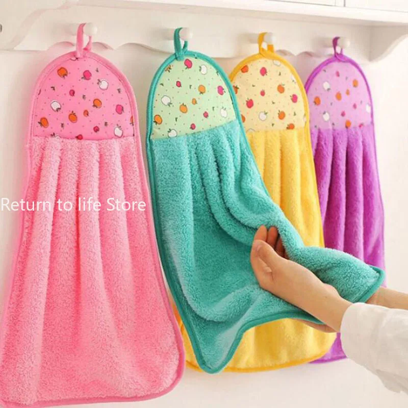 Hand Towel Coral Velvet Bathroom Supplies Soft Absorbent Cloth Dishcloths Hanging Cloth Kitchen Accessories