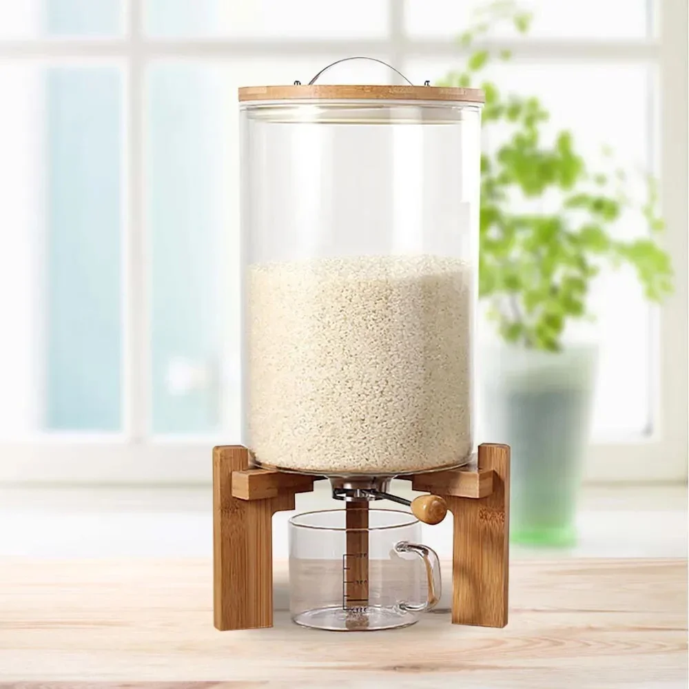 7.5L Mixed Grain Storage Jar with Whole Round Base + Valve + Cup Rice Dispenser Sealed Storage Box with Cup for Dry Grain Kitche