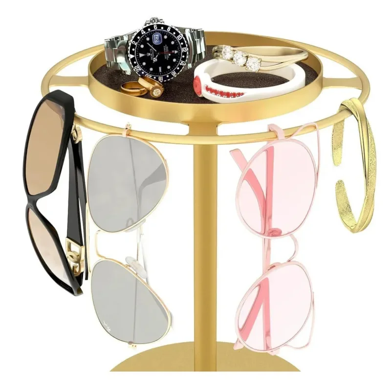 

New 360° Rotating Sunglass Organizer Eye Glass Display Stand With Tray Jewelry Storage Stainless Organizer Detachable Home