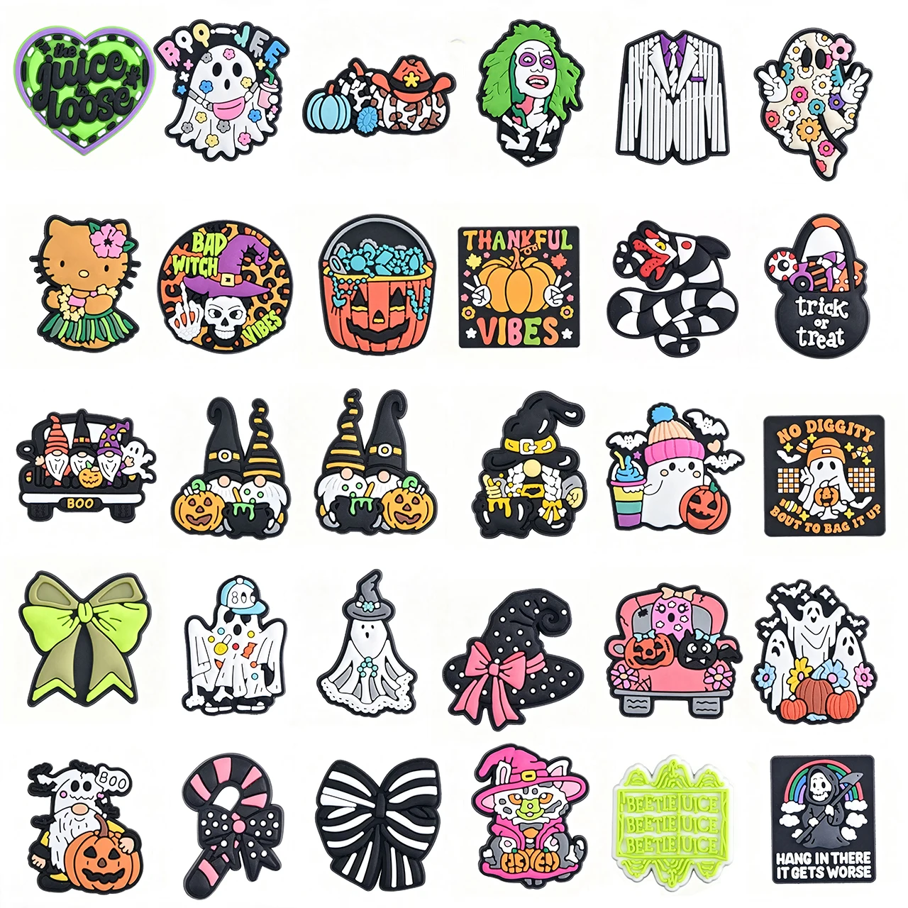 30pcs/set New Halloween Ghost Shoes Charms Cartoon Clog Sandal Garden Shoe Decoration Accessorie Buckles Kids Party Gifts