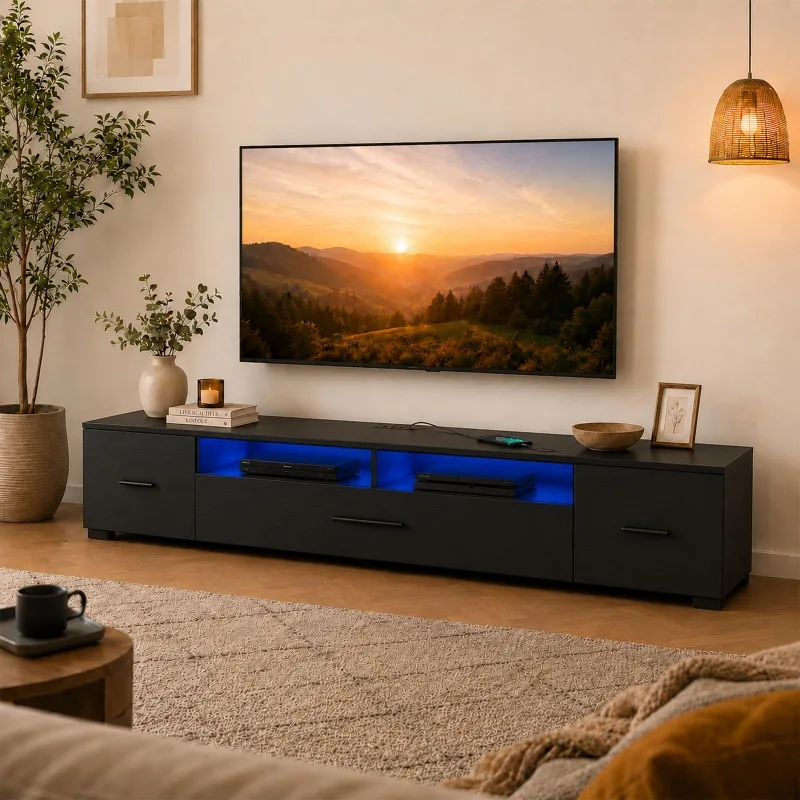 LED TV Stand for 70/75/80 Inch TV, Modern Entertainment Center with 31 Modes Full Color Selection Light String, Long TV