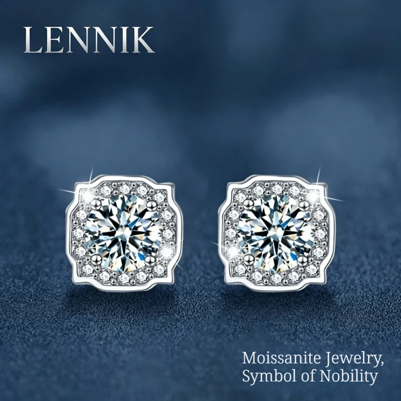 

LENNIK Diamond S925 Silver Hai Rui Square Bag Earrings Women's Korean Light Luxury Temperament High-end Versatile Earrings