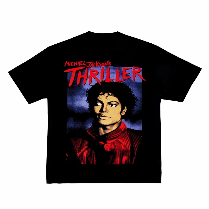 2024 Popular New Style Michael Jackson Retro American Small Neckline Pure Cotton Short T-shirt International Best-selling Style