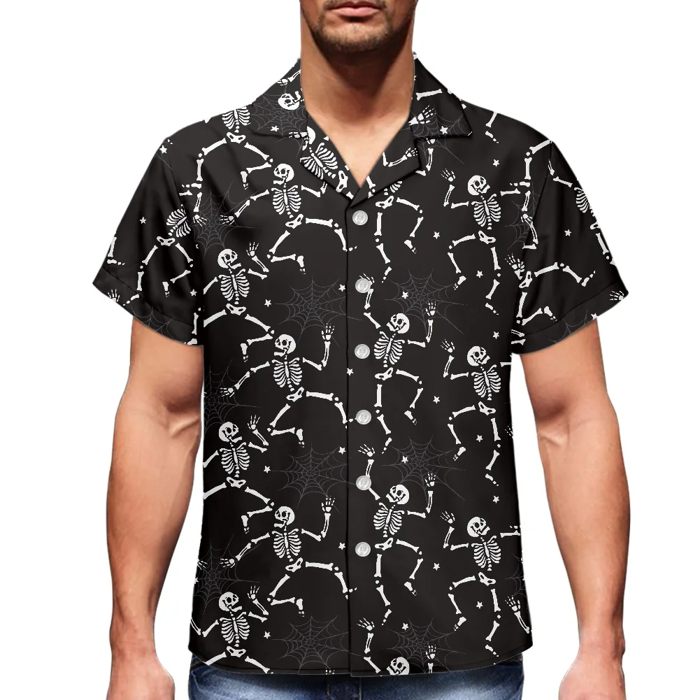 

Hawaiian Shirt Summer New Shirts For Men Skull Print Skeleton Clothes Fashion Designer Men's Shirts Vintage Casual Short Sleeved