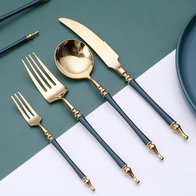 304Stainless Steel Roman Column Tableware Set Knife Fork Spoon Western Dinnerware Set Kitchen Cutlery Combination European Style