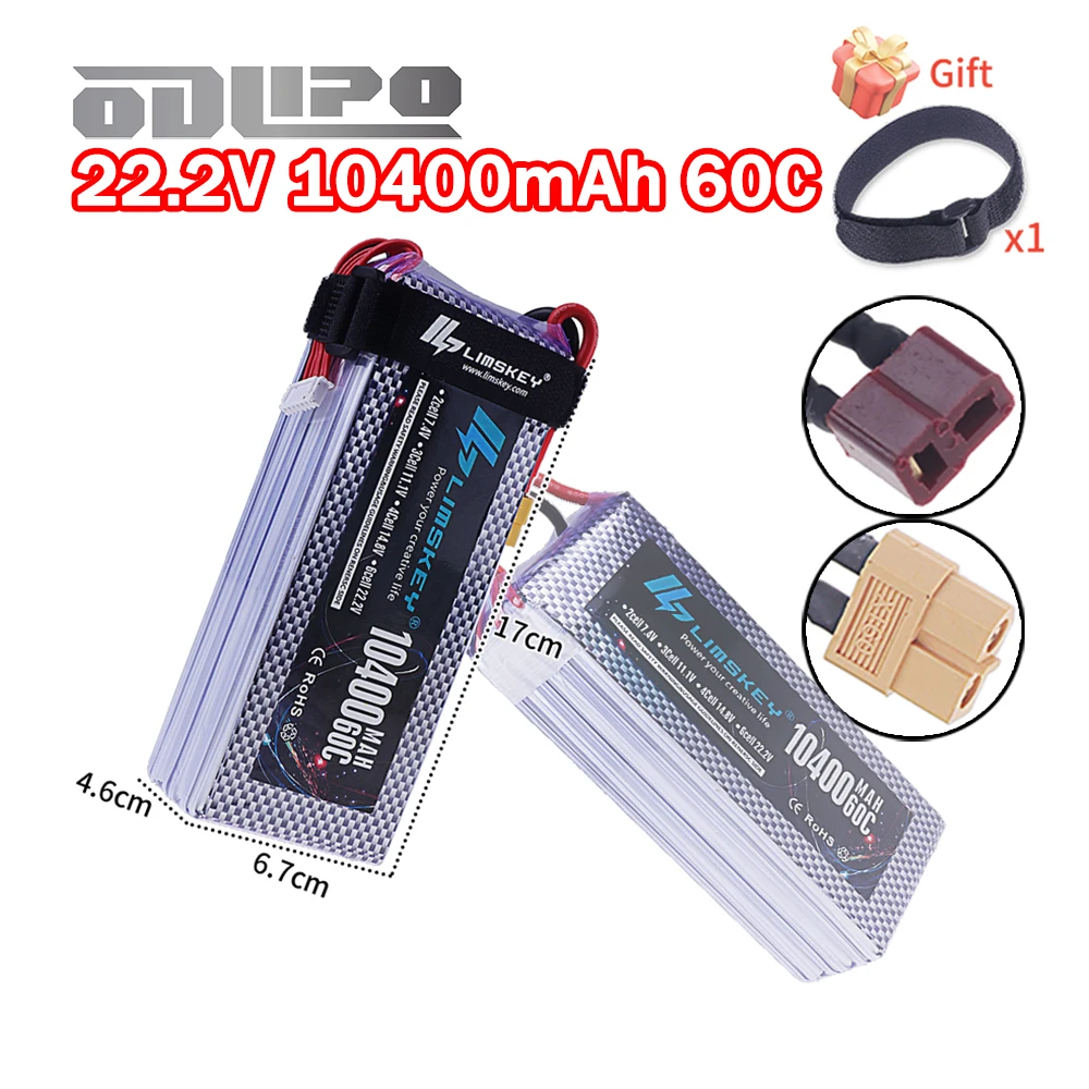 

6S Lipo 22.2V 10400mAh Battery For RC Drone FPV Car Quadcopter Spare Parts 22.2V Battery With XT60 Deans T Connector