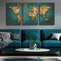 Retro World Map 3pcs/set Canvas Posters Nordic Wall Decor Wall Art Canvas Painting Living Room Bedroom Corridor Wall Decoration 5