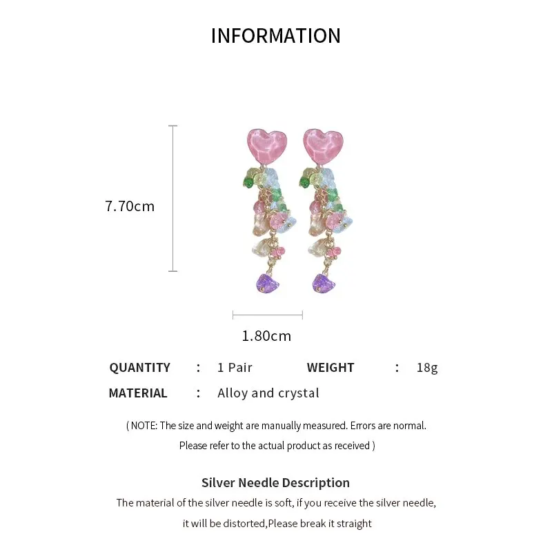 Multicolor Crystal Earrings For Women Exquisite Flower Long Tassel Earrings Heart Drop Earrings Girls Temperament Jewelry