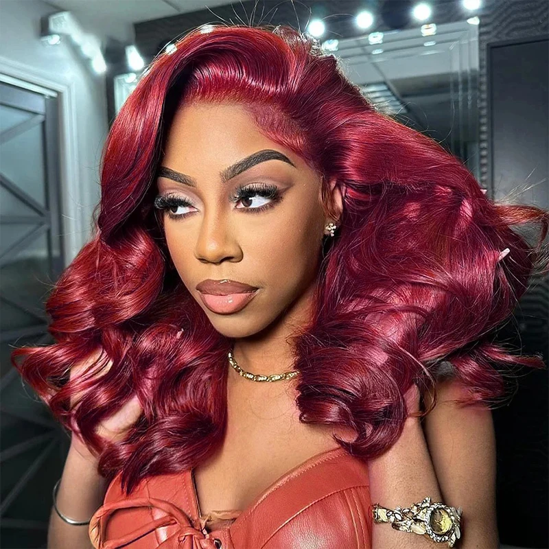 

220% Плотность Бордовый 13*5 HD Прозрачный Объемная Волна Парики Фронта Шнурка Человеческие Волосы Красного Цвета Короткий Боб Парик Надежная Посадка Шиньон