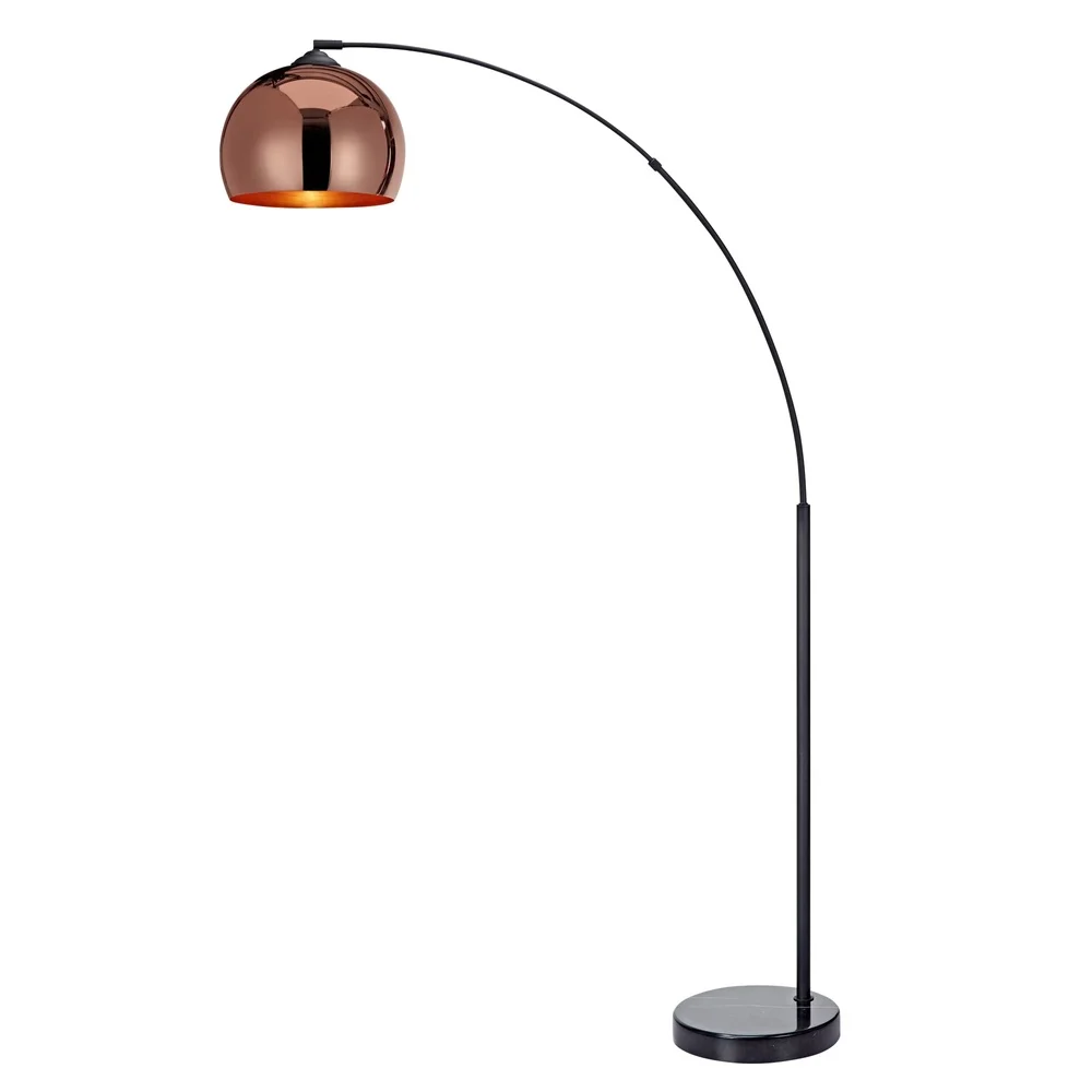 

Curved Arc Floor Lamp with Rose Gold Shade Black Faux Marble Base Modern Lighting Energy Efficient Home Decor