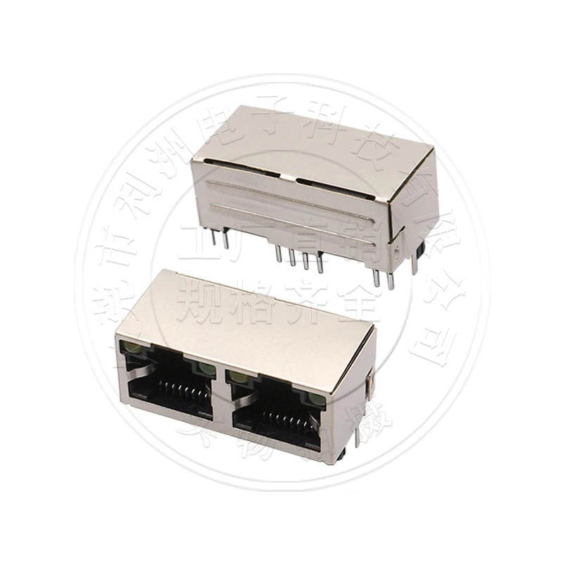 5Pcs/RJ45-56 flat spring dual port 1X2 no light strip shielded 90 degree curved pin horizontal network socket interface