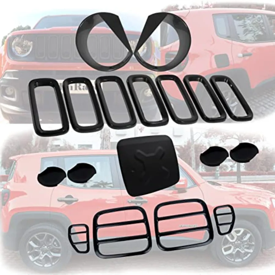 

Door Handle CoverGas Tank Cover Tail Light Guard Front Light Bezel Headlight Cover Trim and Front Grill Grille Inserts for Jeep