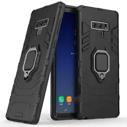 For Samsung Galaxy Note 9 Phone Case, Silicone TPU and Hard PC Luxury Armor Shockproof Metal Ring Holder Cover Casing
