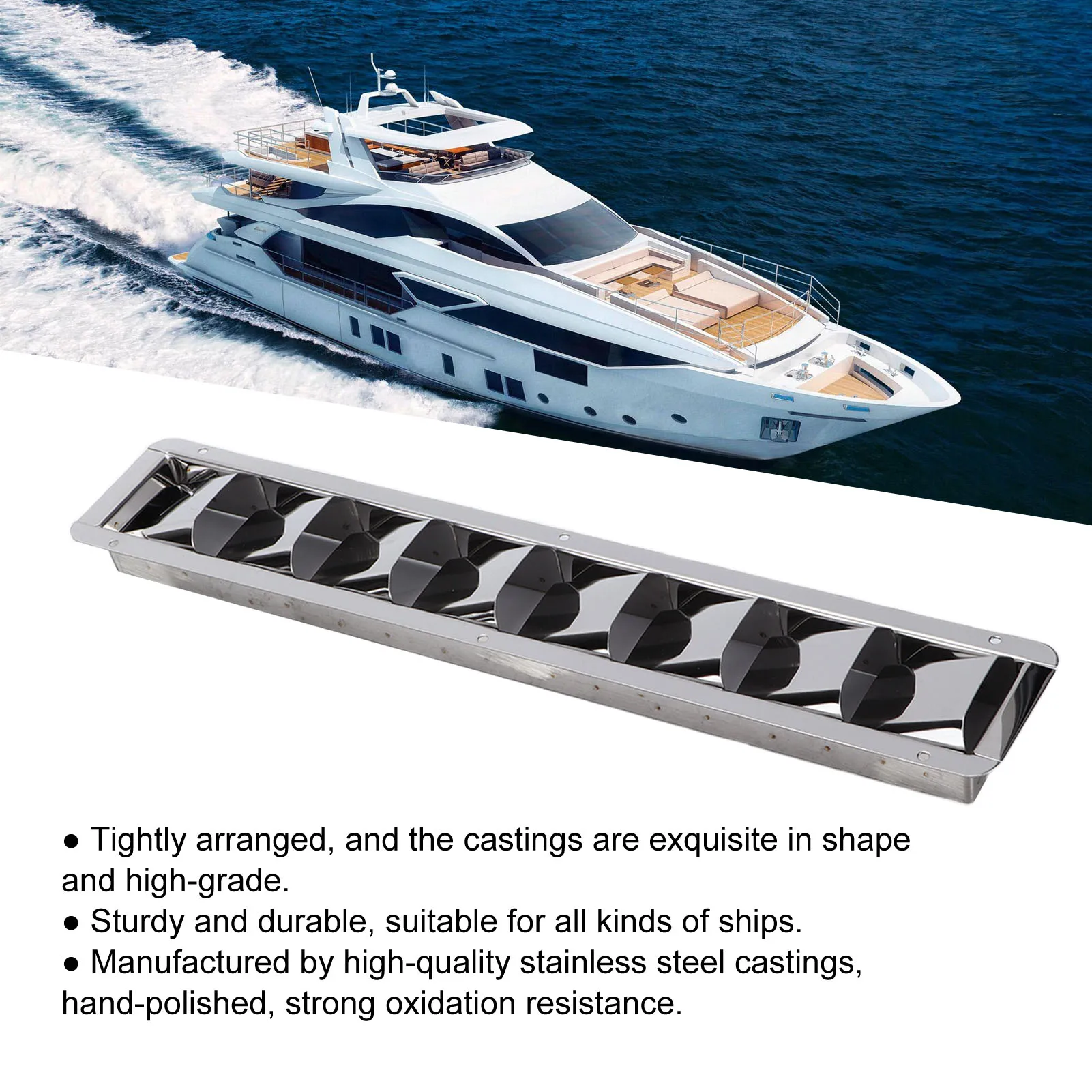 

Marine Vent Grille Oblong Stainless Steel 8 Slots Grid Cover Boat Shutters Blind Louvre