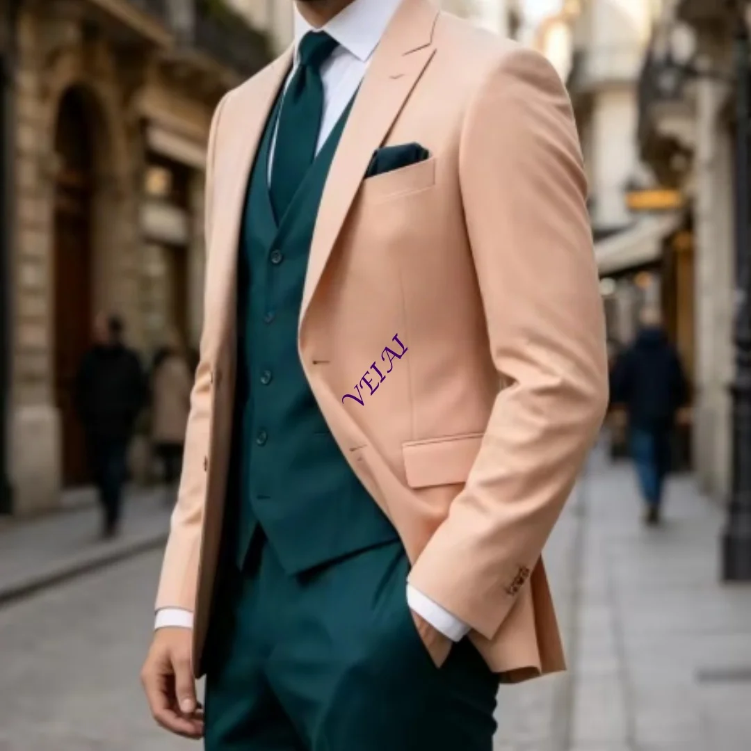 CustomizedBlue Collar White New Formal Wedding Party Groom Groomsman Prom Business Male Tuxedos 3 Piece Set Jacket Vest Pants 0