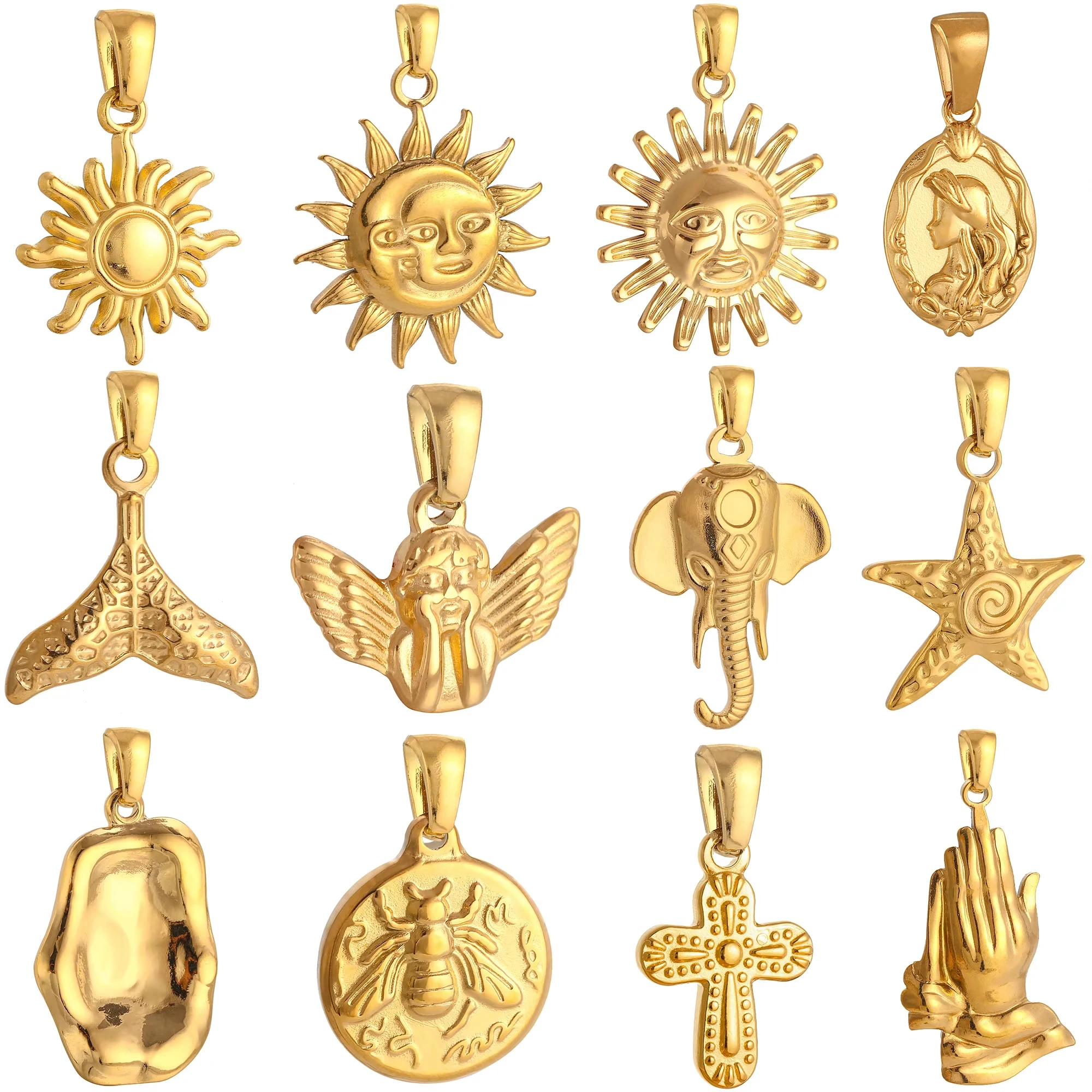 Sun/Cross/Whale Fish Tail/Starfish Charms for Jewelry Making Stainless Steel Animal Pendants Dangle Diy Necklace Supplies