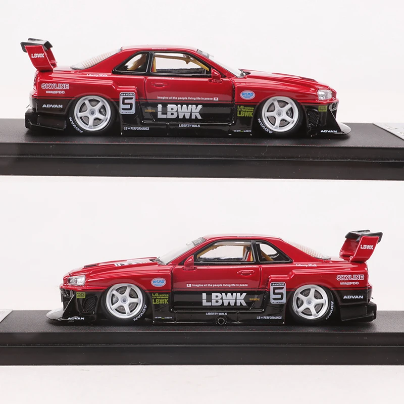 Street Weapon SW 1:64 LBWK R34 Alloy Car Model Collection Super Silhouette Hood Can Open Miniature Carros Toys