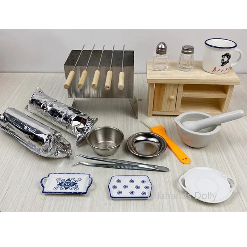 Casa de boneca em miniatura itens de cozinha mini multiuso conjunto de grelha a carvão cozinha comida jogar casa brinquedo acessórios de cozinha