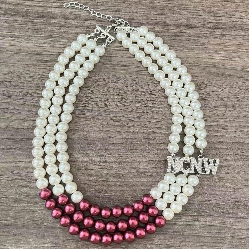 10MM Glass Bead Purple White Three Layer Necklace Women's Committee NCNW Necklace