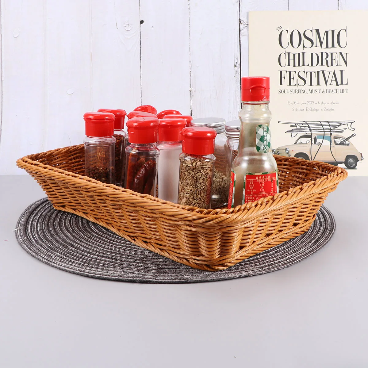 

Small Wicker Basket Snack Storage Simulation Rattan Lid Khaki Bread Vegetable Fruit Kitchen Bar Storage Solution