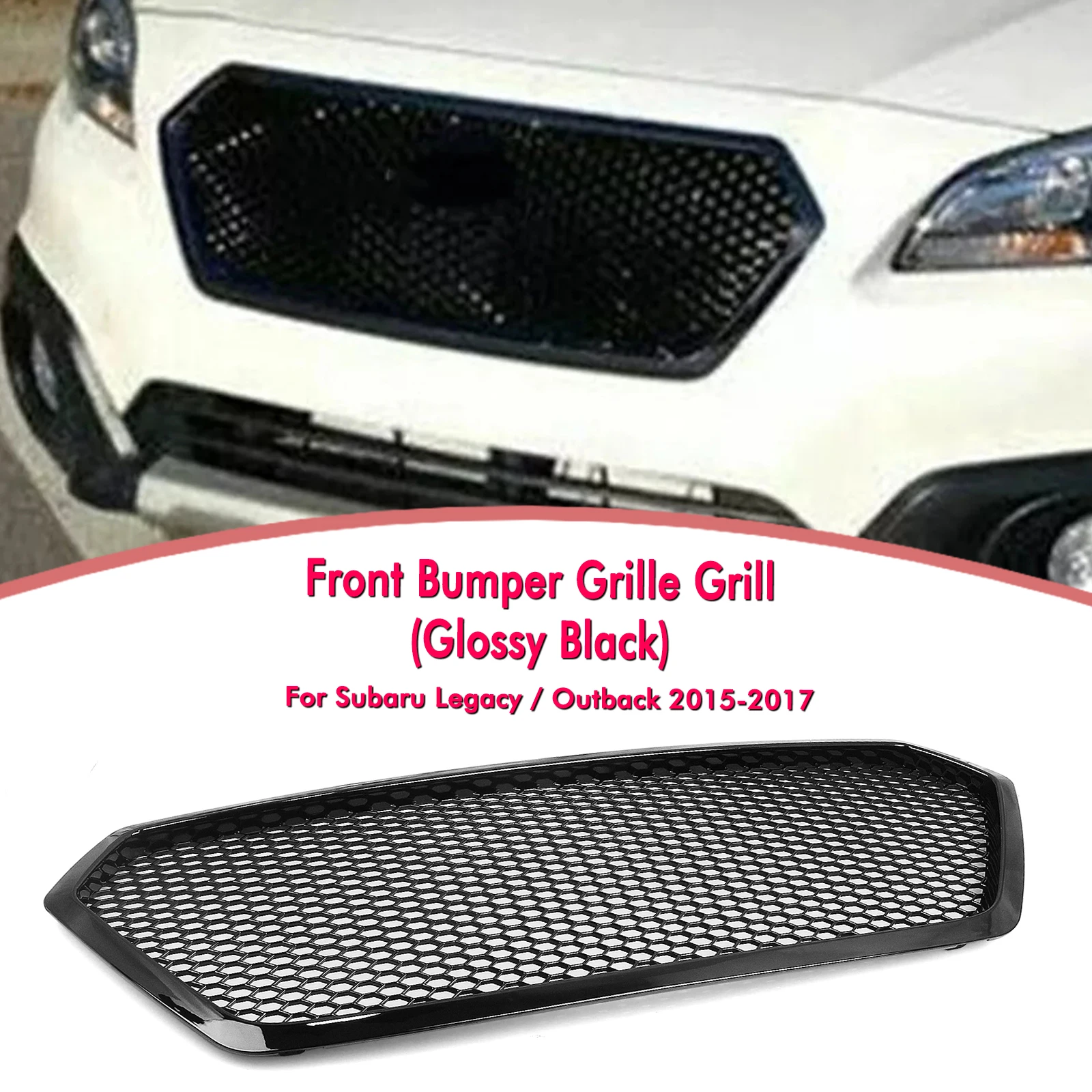 

For Subaru Legacy Outback 2015-2017 Front Grille Racing Grill Carbon Fiber Look/Gloss/Matte Black Upper Bumper Hood Mesh Grid