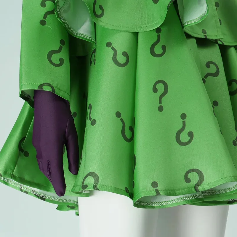 Costume vert d'halloween Anime Riddler Edward Nygma, jupe pour femmes adultes, Costume de Cosplay du film Super méchant, performance sur scène