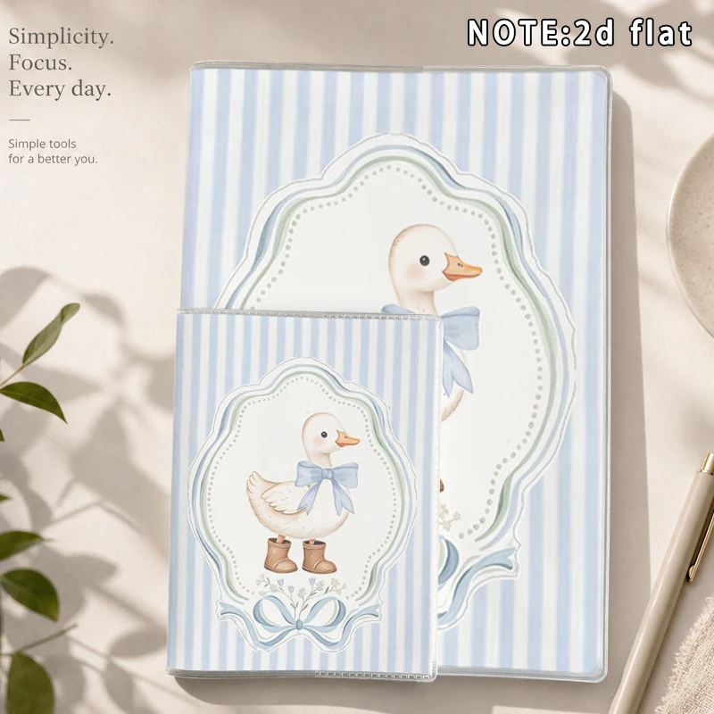 A5 A7 Notebook Set Cute Watercolor Duck Bow Striped Print Journal 2D Flat Memo Book School Office Stationery Gift For Girls