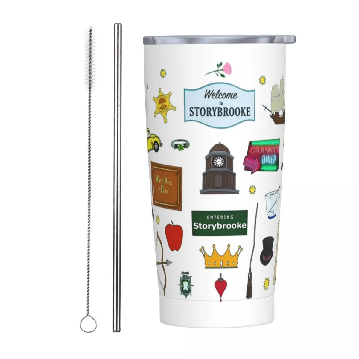 Once Upon A Time Character Symbols And Icons Stainless Steel Tumbler Insulated Mug Thermal Cold Bottle Straws With Lid 20oz